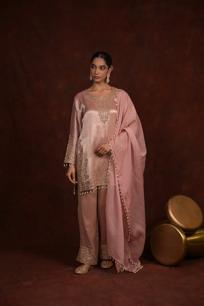 Blush Pearl Organza Tissue Kurta Set
