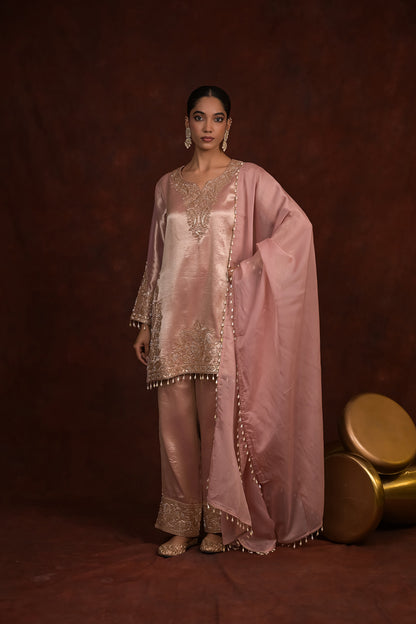 Blush Pearl Organza Tissue Kurta Set