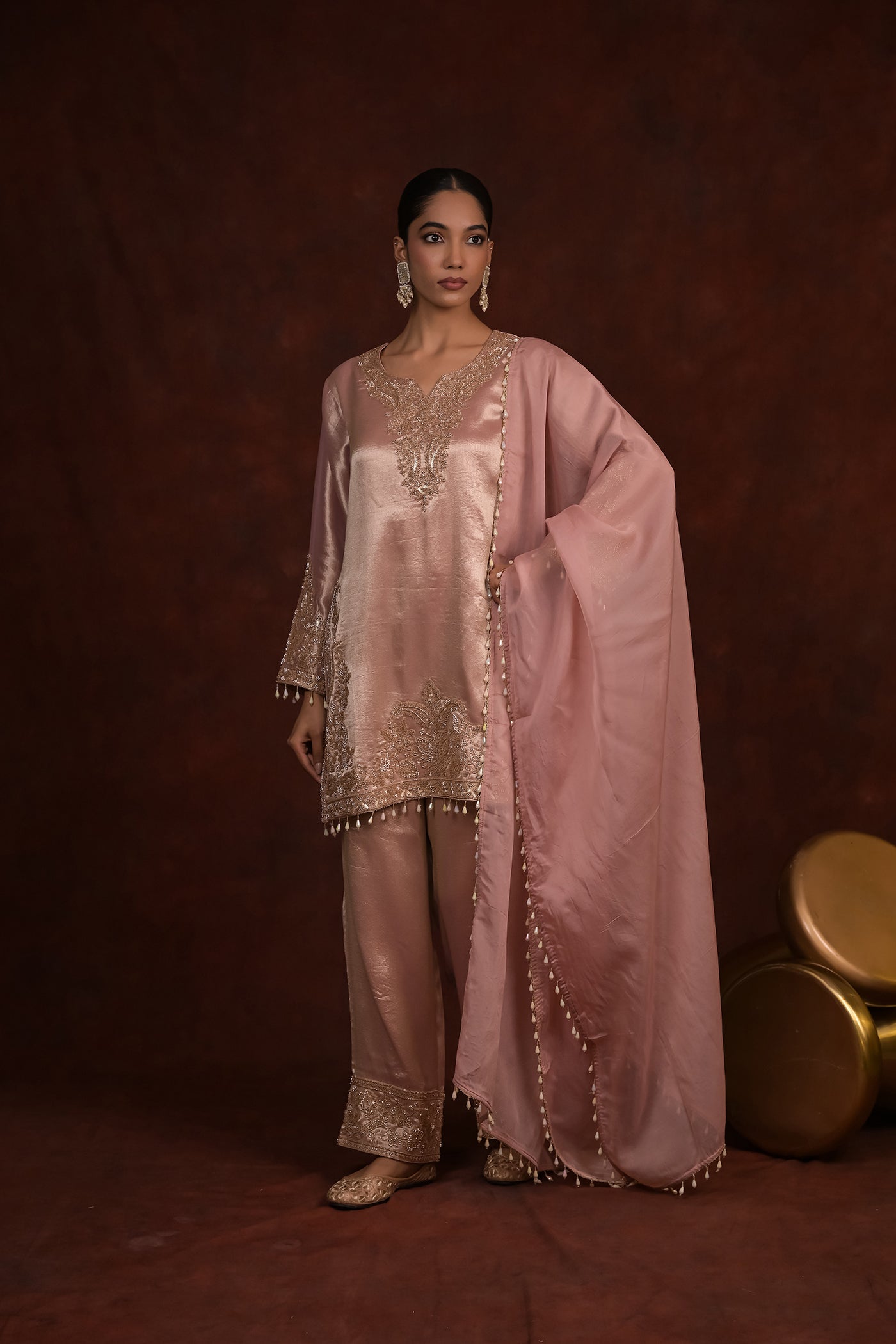 Blush Pearl Organza Tissue Kurta Set