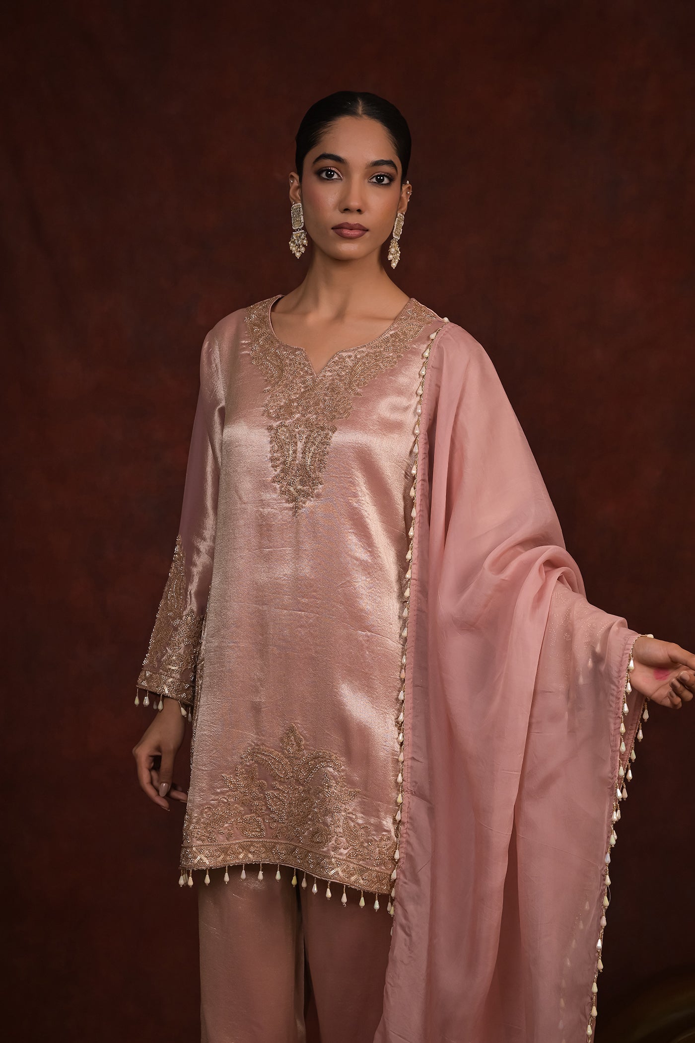 Blush Pearl Organza Tissue Kurta Set