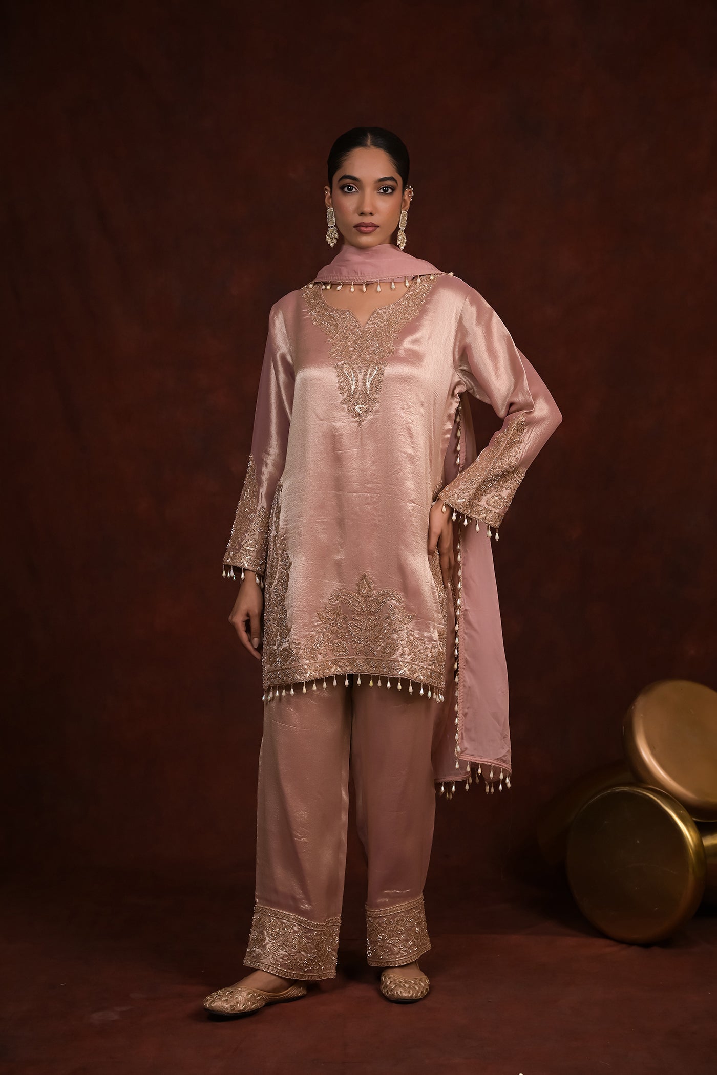 Blush Pearl Organza Tissue Kurta Set