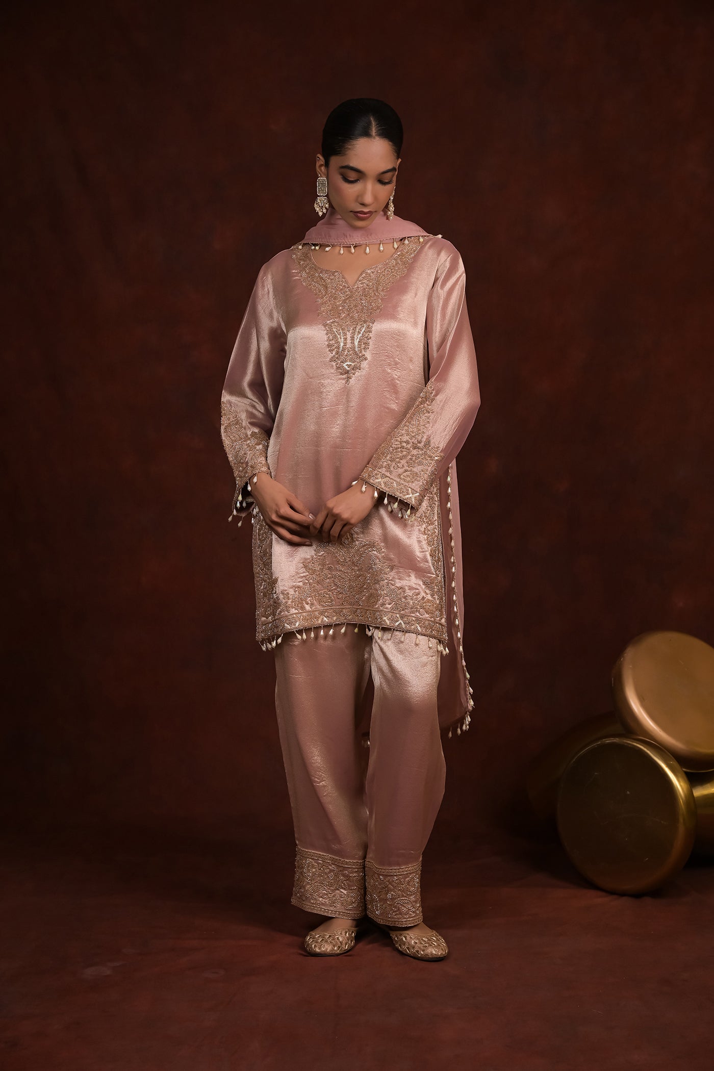 Blush Pearl Organza Tissue Kurta Set