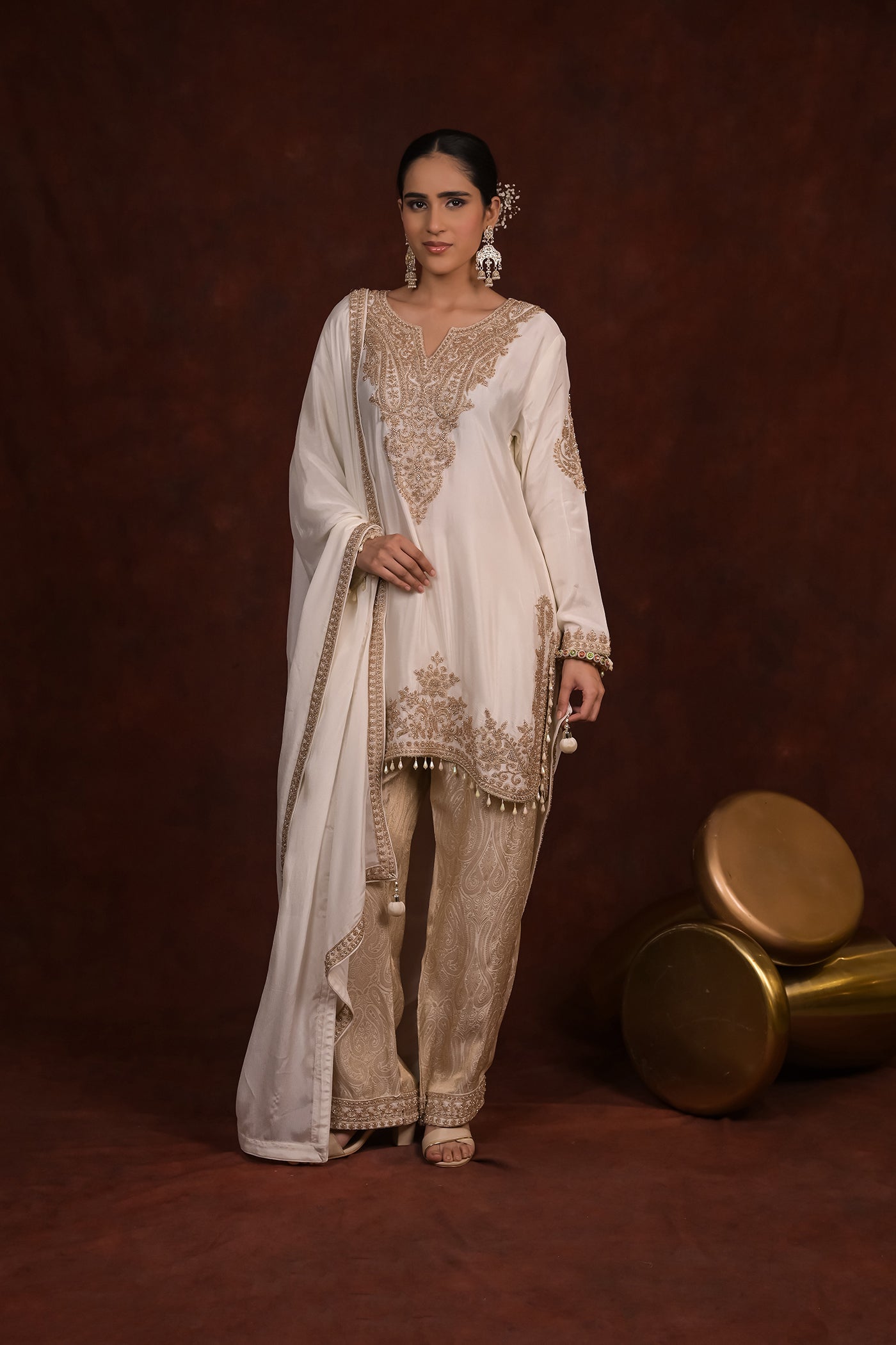 Ivory Royale Organza Tissue Kurta Set with Banarasi Bottom