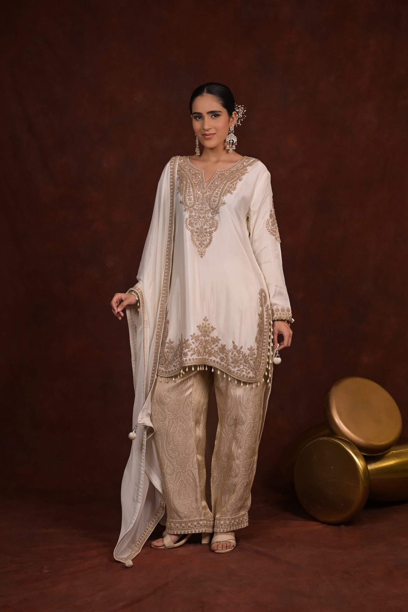 Ivory Royale Organza Tissue Kurta Set with Banarasi Bottom