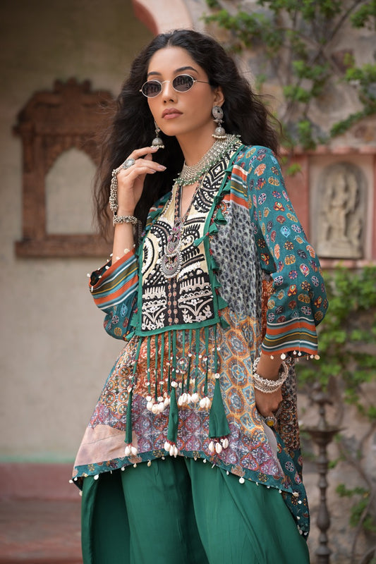 ribal Mosaic Kurta Set in Emerald Green