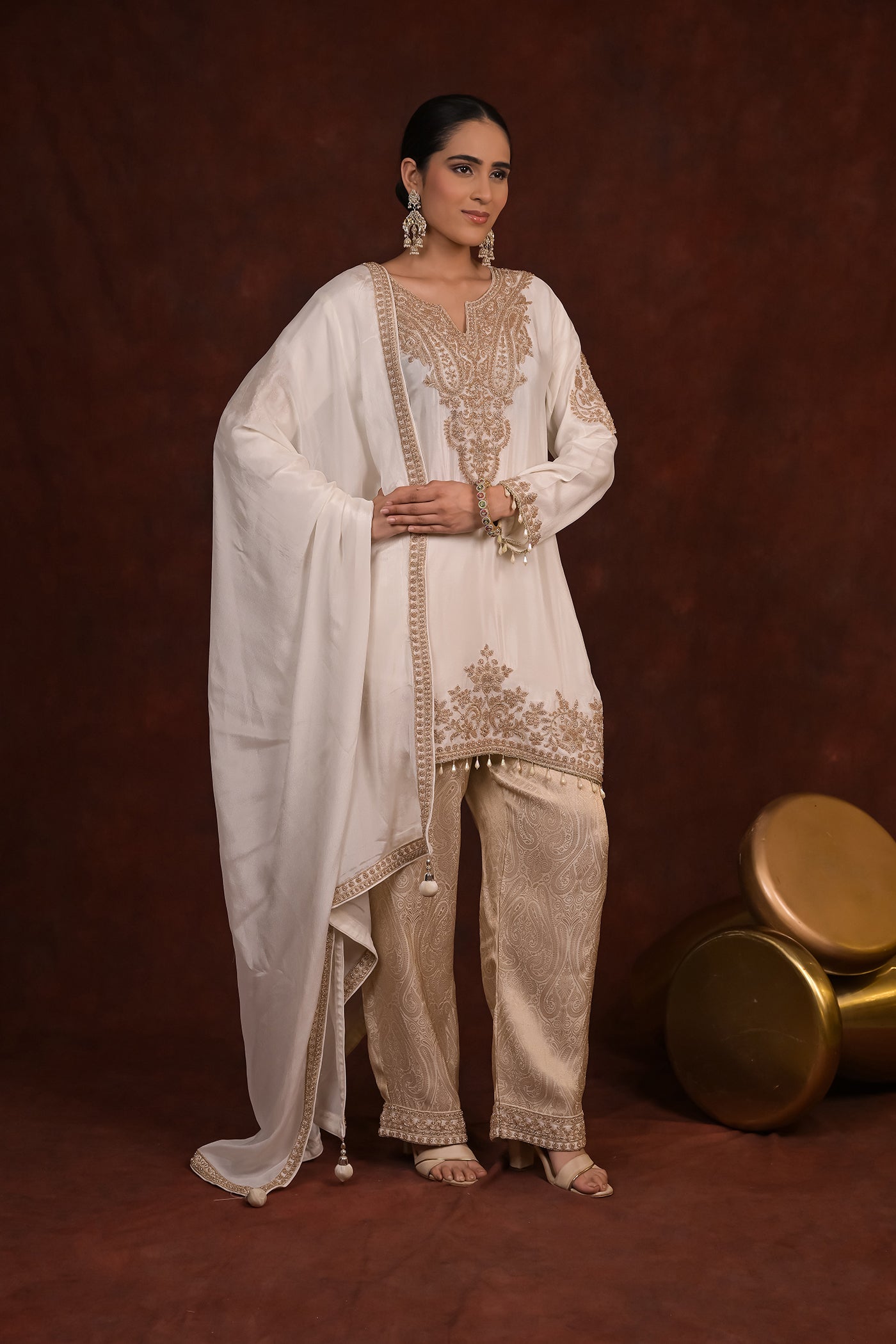 Ivory Royale Organza Tissue Kurta Set with Banarasi Bottom