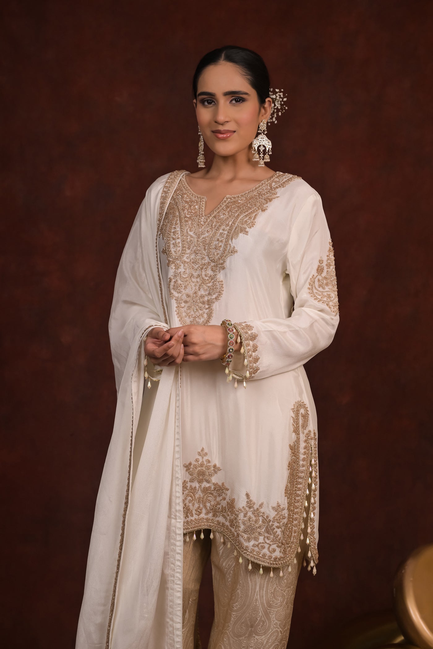 Ivory Royale Organza Tissue Kurta Set with Banarasi Bottom