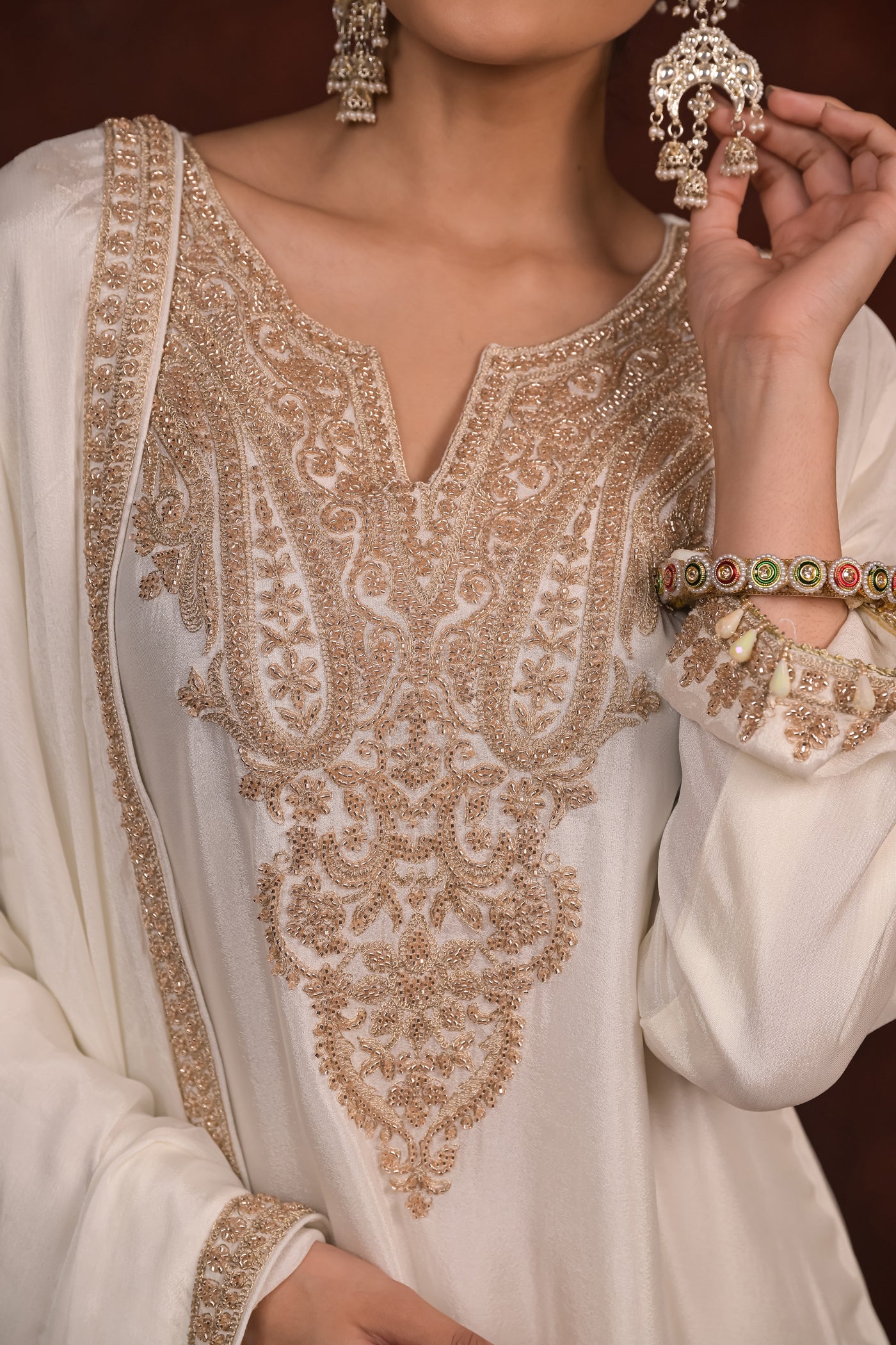 Ivory Royale Organza Tissue Kurta Set with Banarasi Bottom