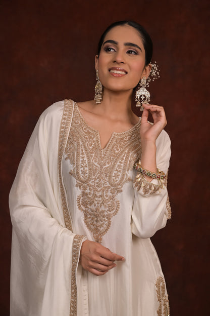Ivory Royale Organza Tissue Kurta Set with Banarasi Bottom