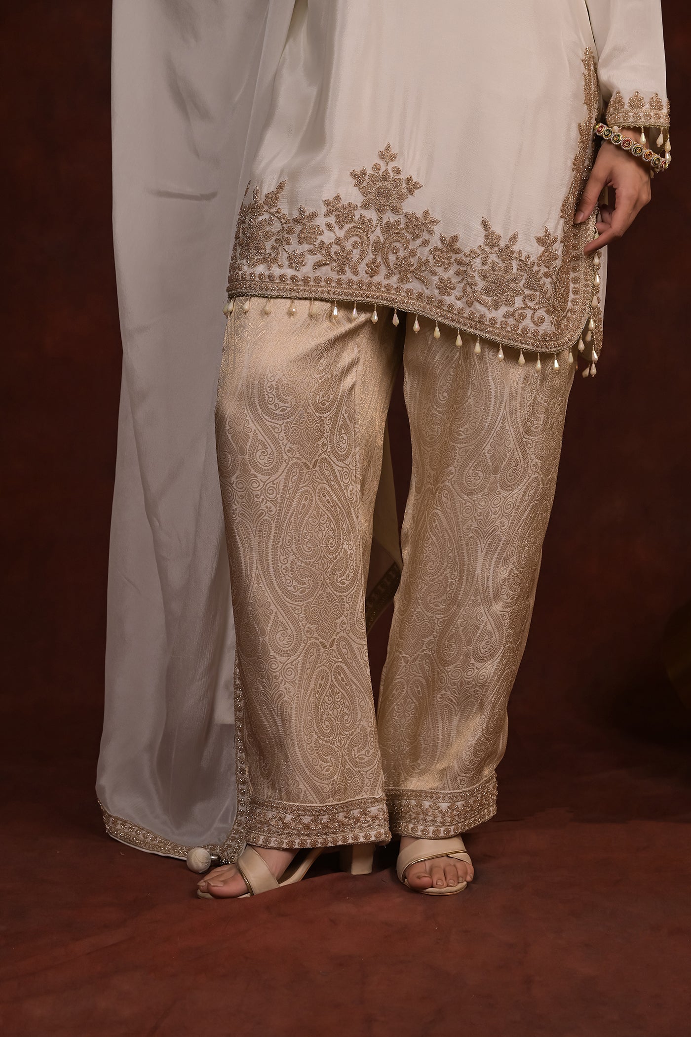 Ivory Royale Organza Tissue Kurta Set with Banarasi Bottom