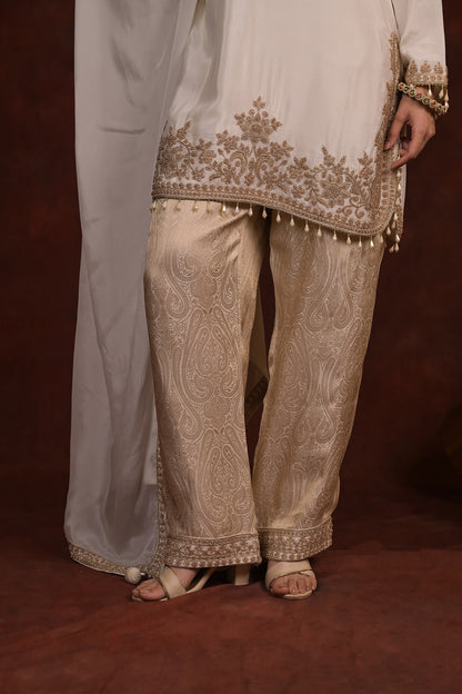Ivory Royale Organza Tissue Kurta Set with Banarasi Bottom