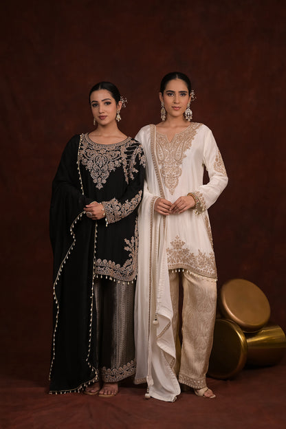 Ivory Royale Organza Tissue Kurta Set with Banarasi Bottom