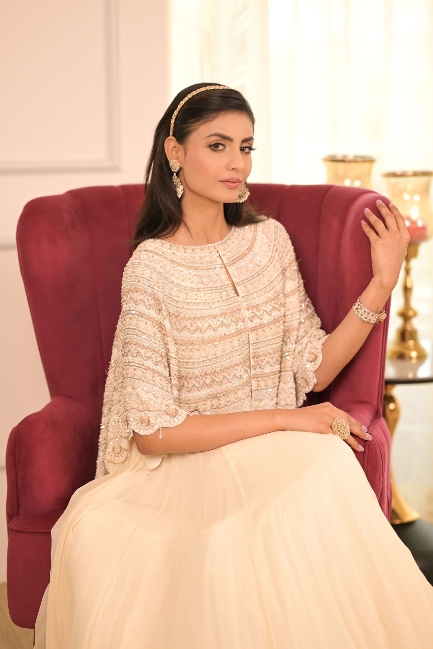 Ivory Cape With Flowing Skirt Set