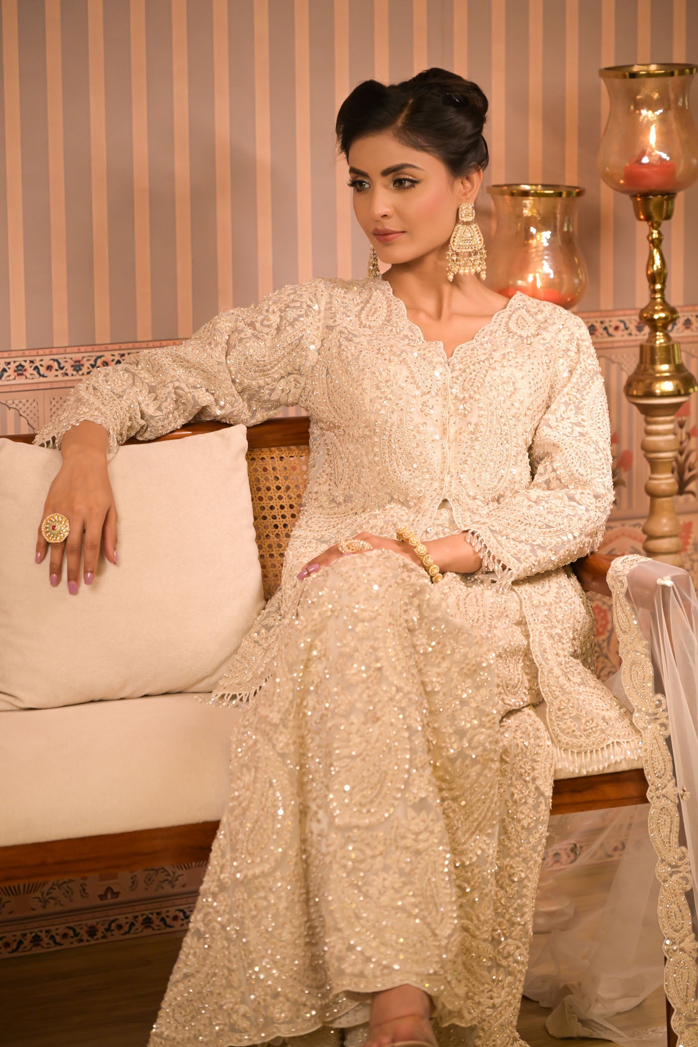 Ivory Embroidered Sharara Set