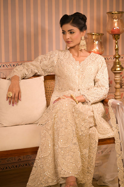Ivory Embroidered Sharara Set