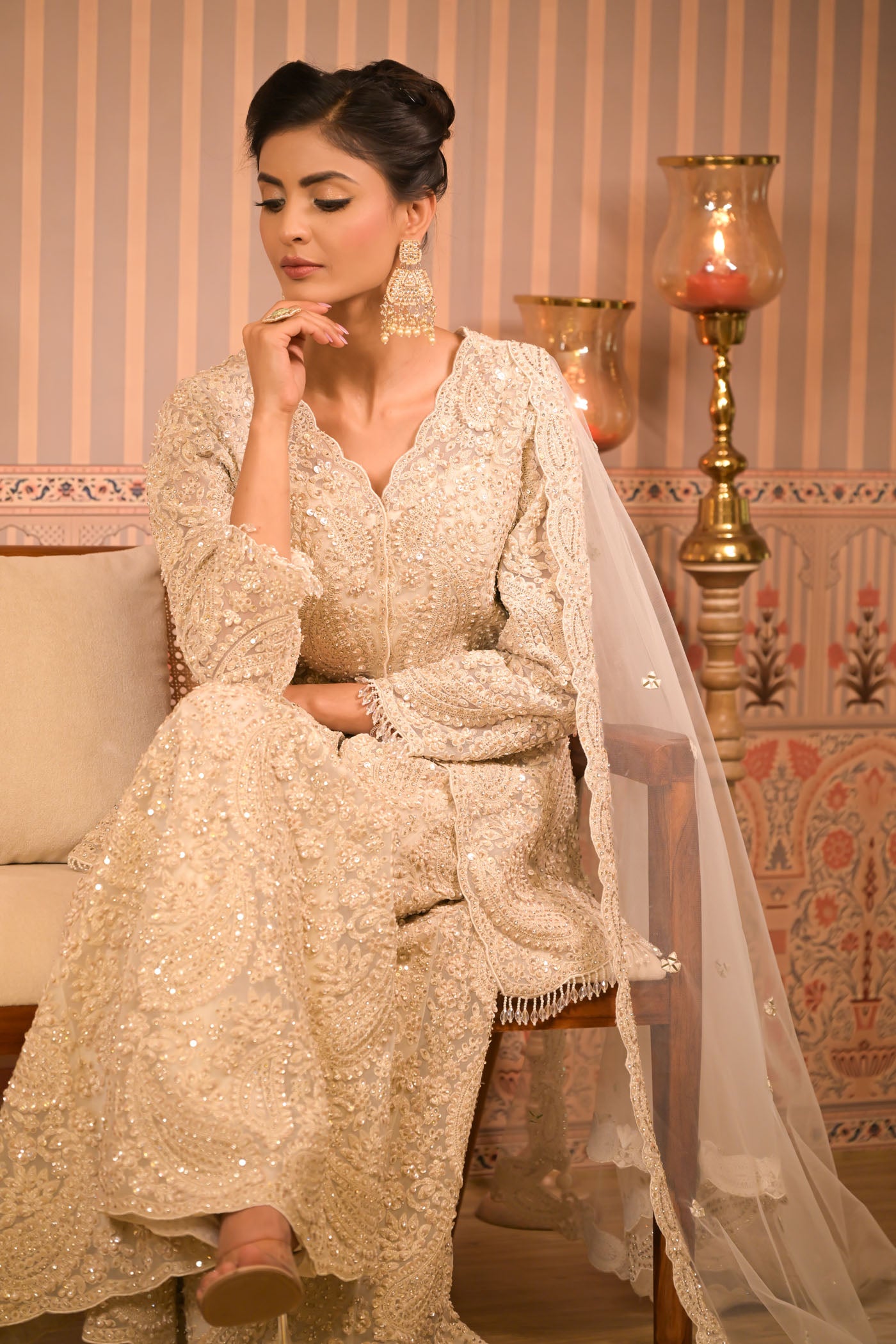 Ivory Embroidered Sharara Set