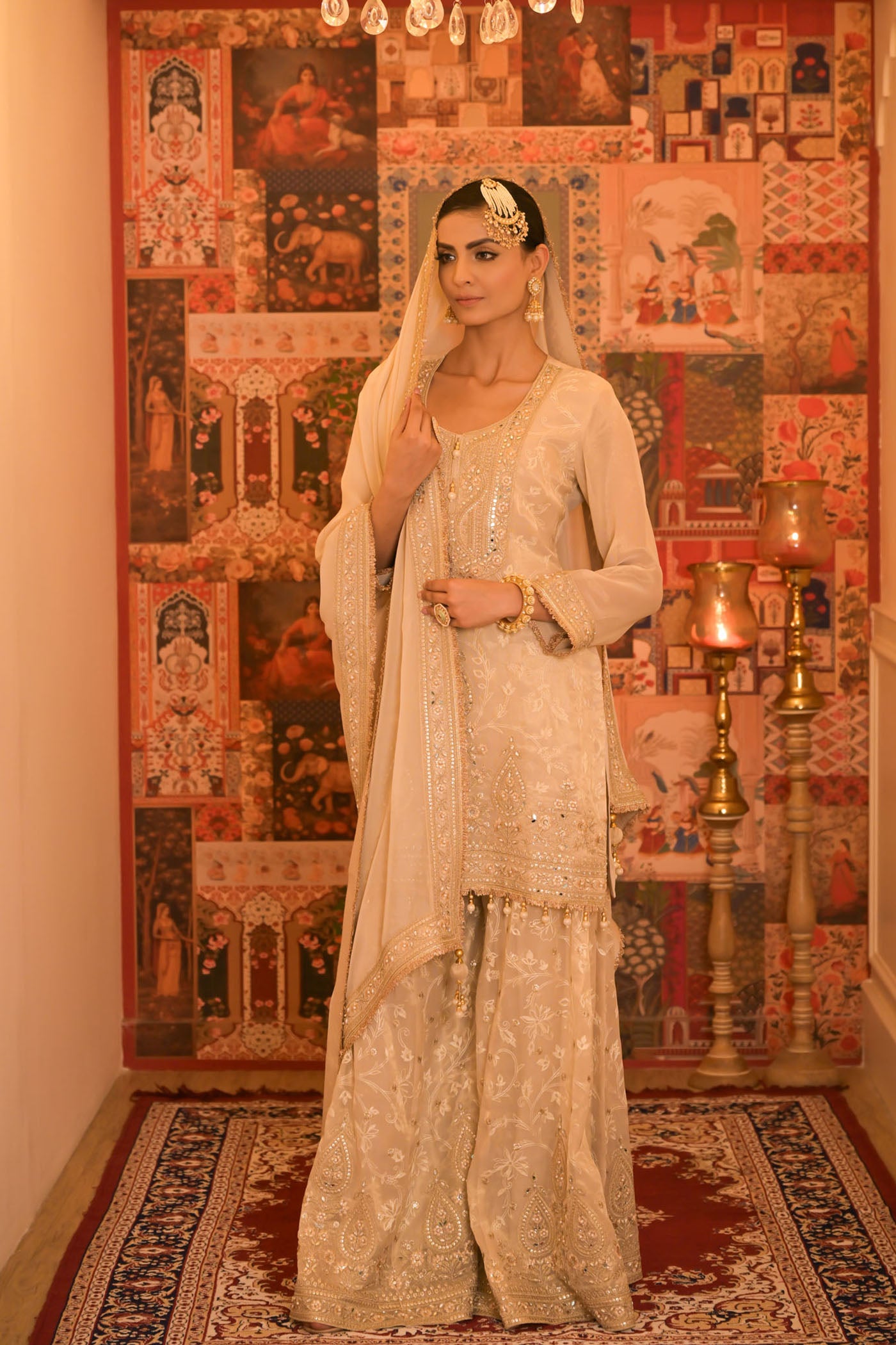 Ivory Gold Embroidered Sharara Set