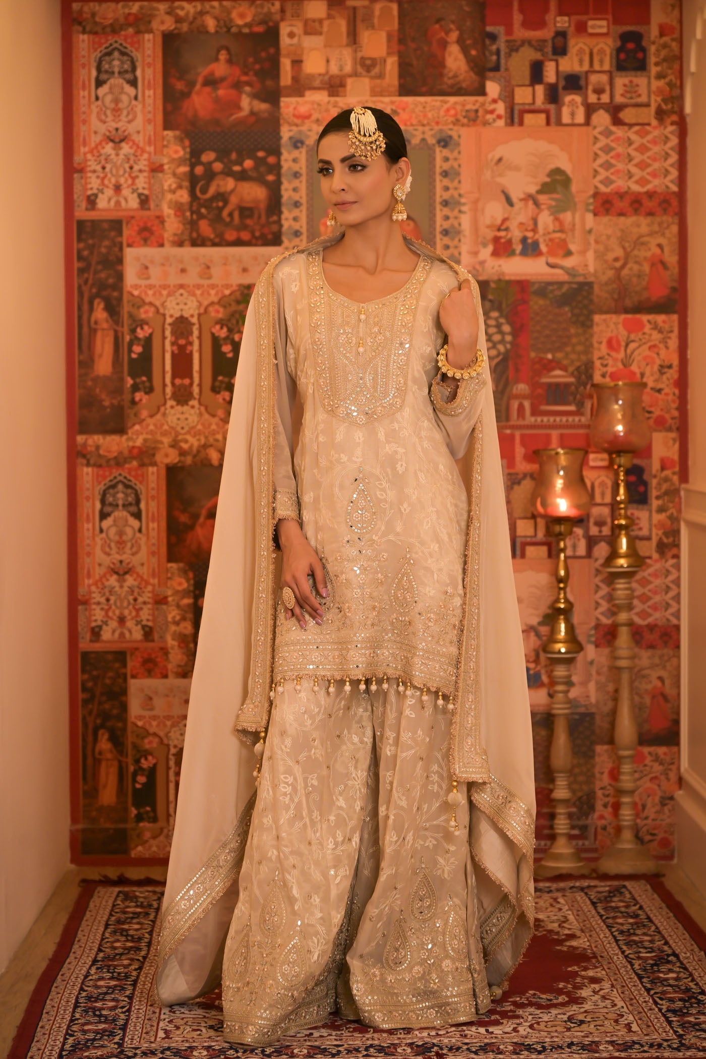 Ivory Gold Embroidered Sharara Set