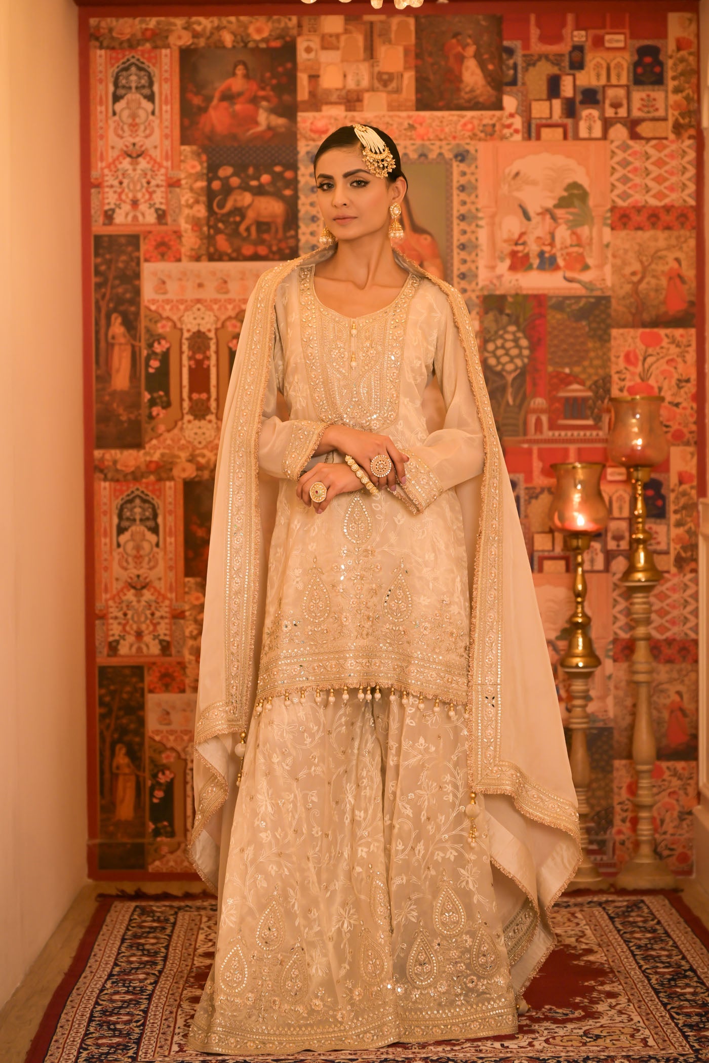 Ivory Gold Embroidered Sharara Set
