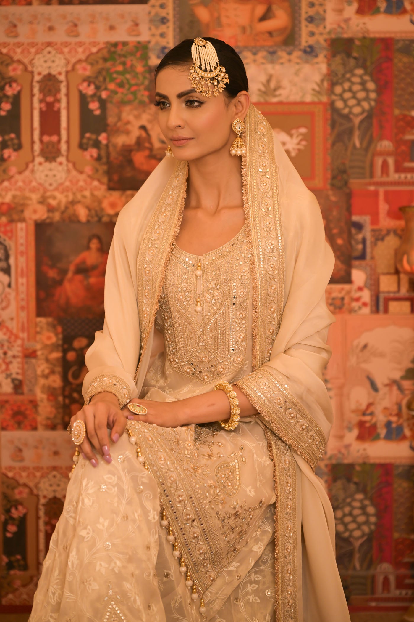 Ivory Gold Embroidered Sharara Set