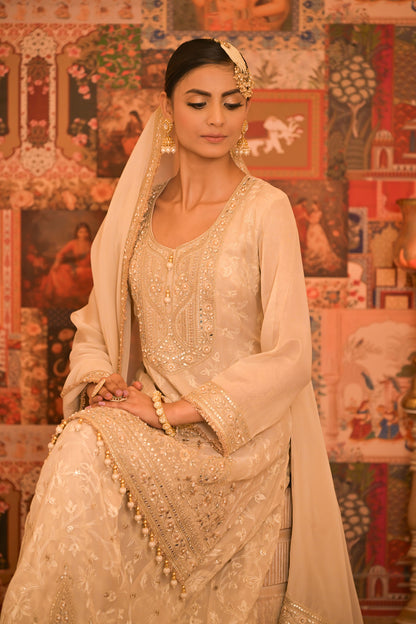 Ivory Gold Embroidered Sharara Set