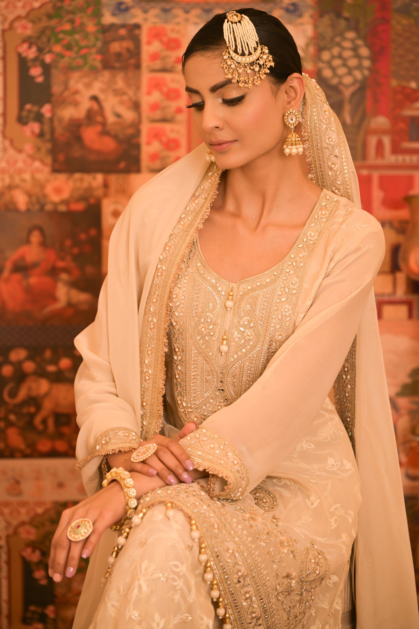Ivory Gold Embroidered Sharara Set