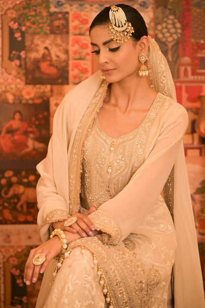 Ivory Gold Embroidered Sharara Set