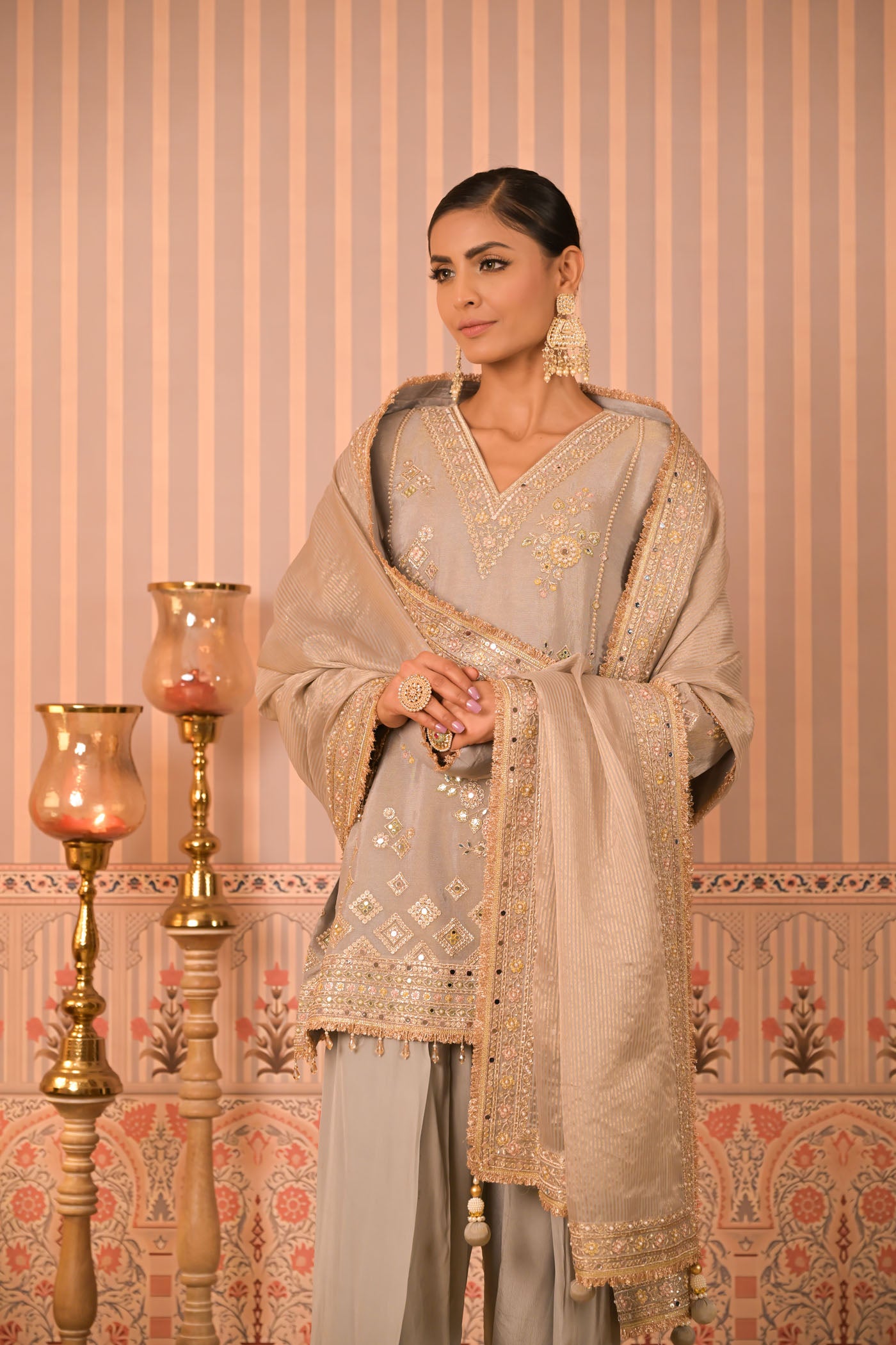 Ice Grey Hand-Embroidered Kurta Set