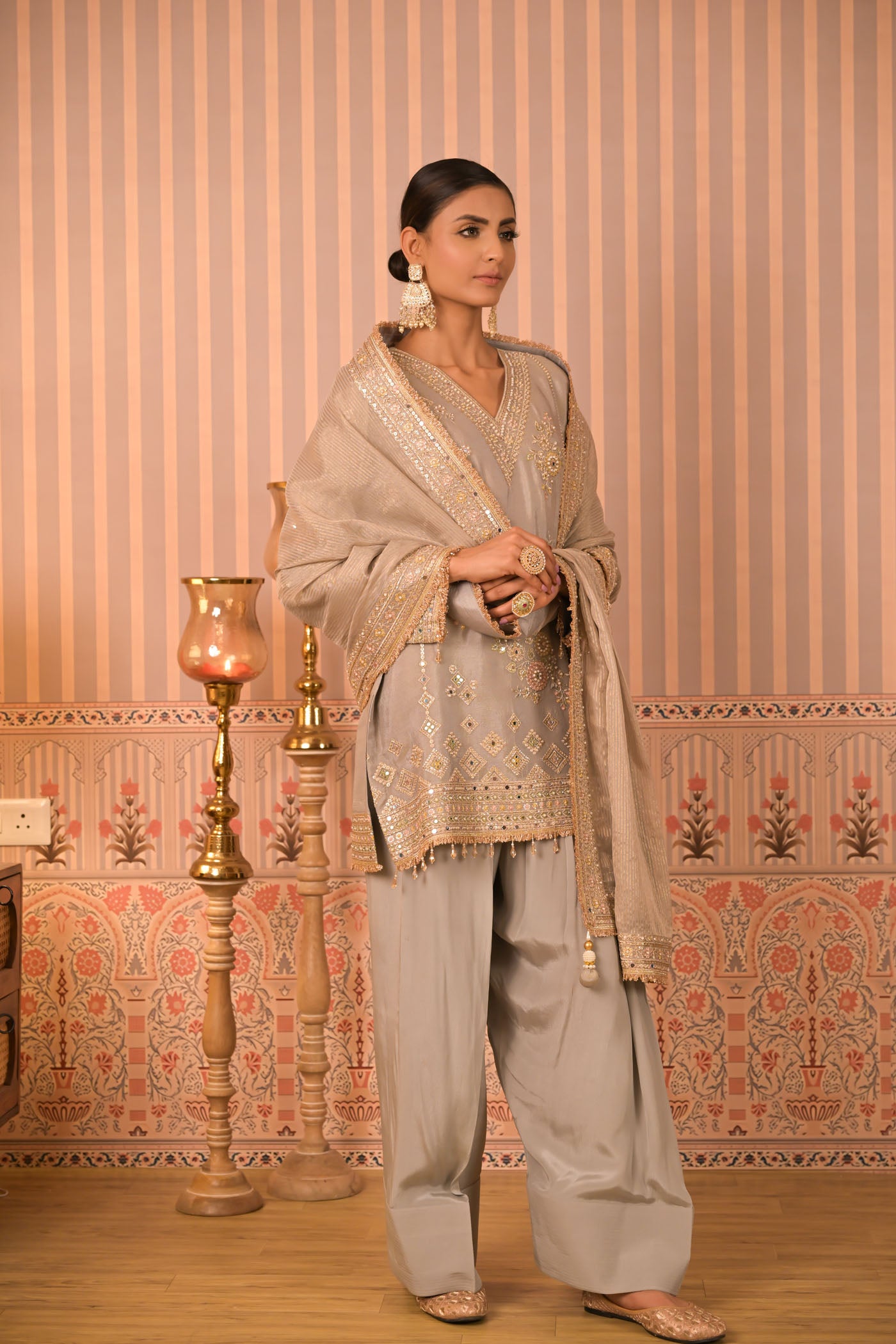 Ice Grey Hand-Embroidered Kurta Set