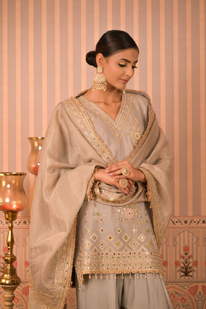 Ice Grey Hand-Embroidered Kurta Set