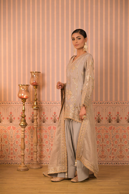 Ice Grey Hand-Embroidered Kurta Set