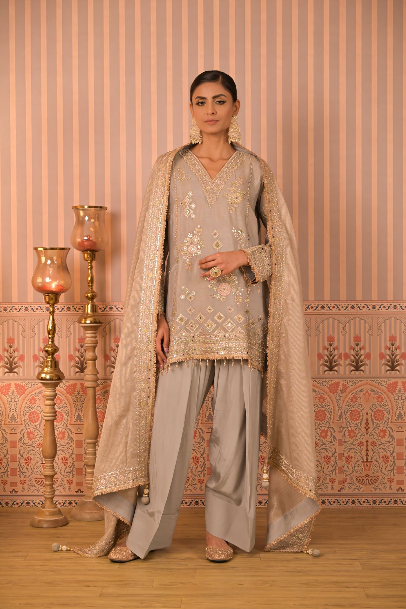 Ice Grey Hand-Embroidered Kurta Set
