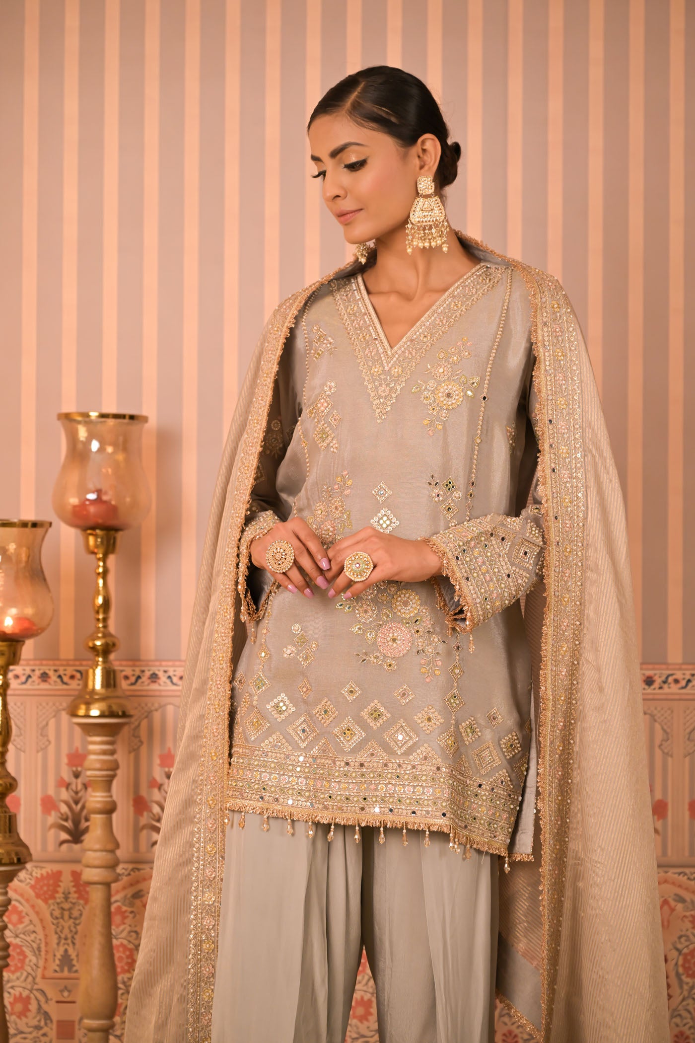 Ice Grey Hand-Embroidered Kurta Set