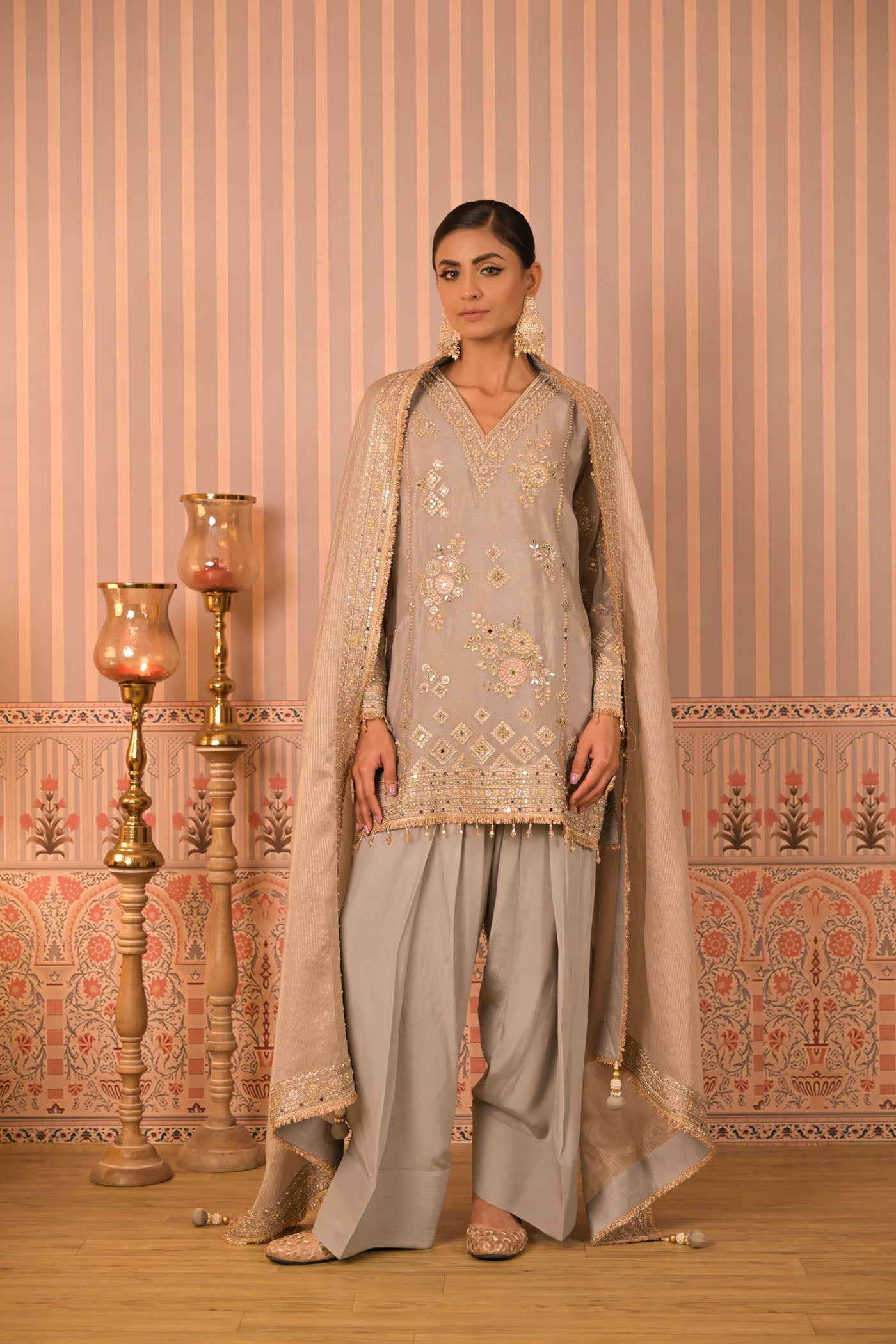 Ice Grey Hand-Embroidered Kurta Set