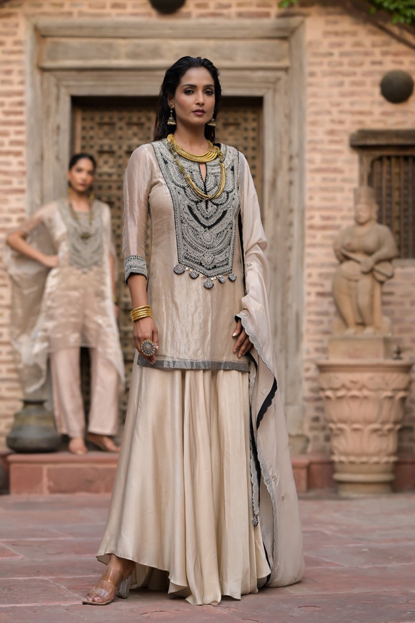 Antique Ivory Sharara Set