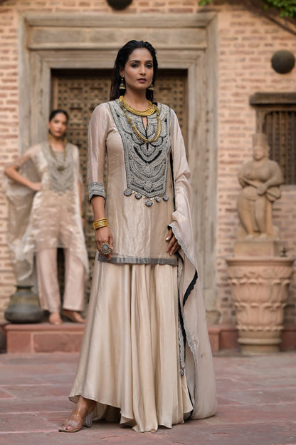 Antique Ivory Sharara Set