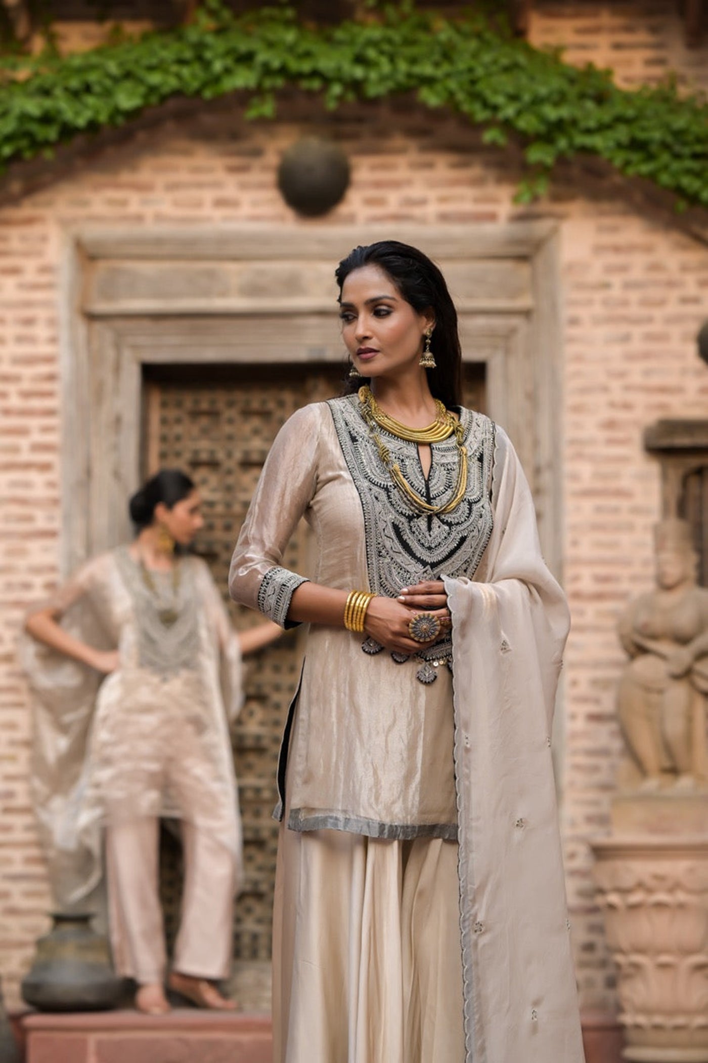 Antique Ivory Sharara Set