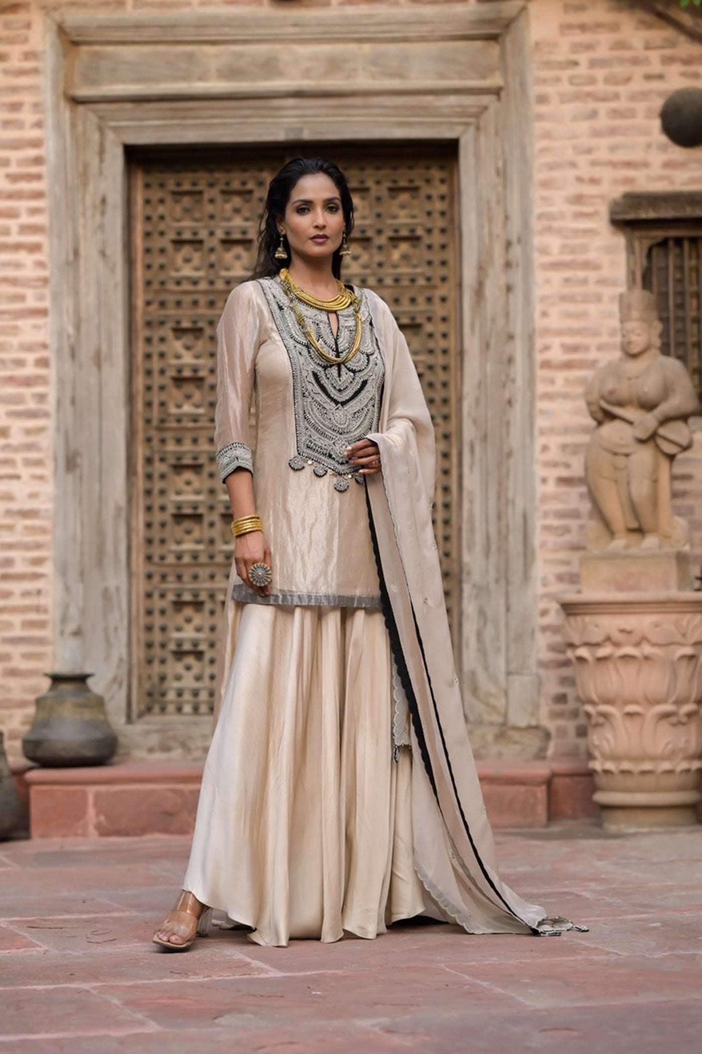 Antique Ivory Sharara Set