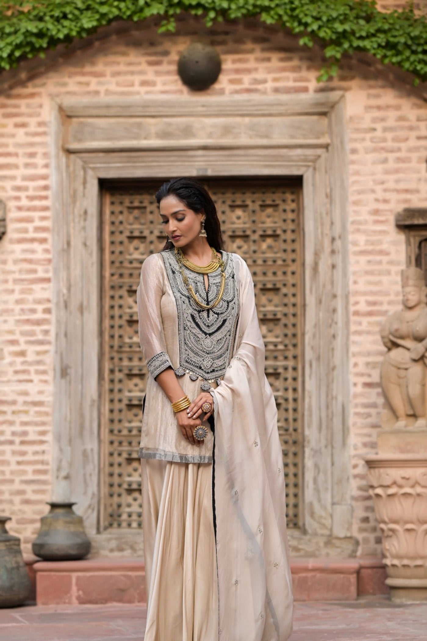 Antique Ivory Sharara Set