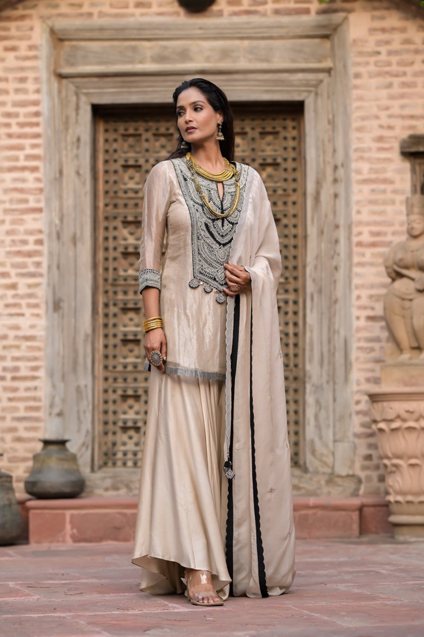Antique Ivory Sharara Set