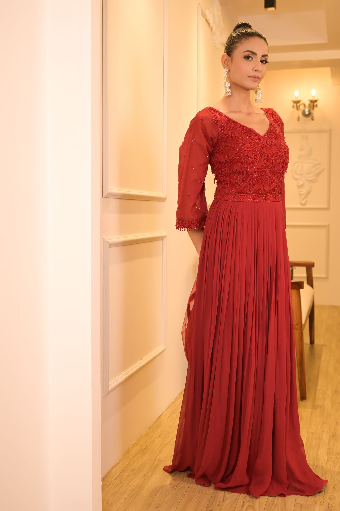 Crimson Red Embroidered Anarkali Set