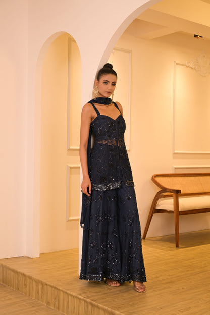 Midnight Embroidered Sharara Set