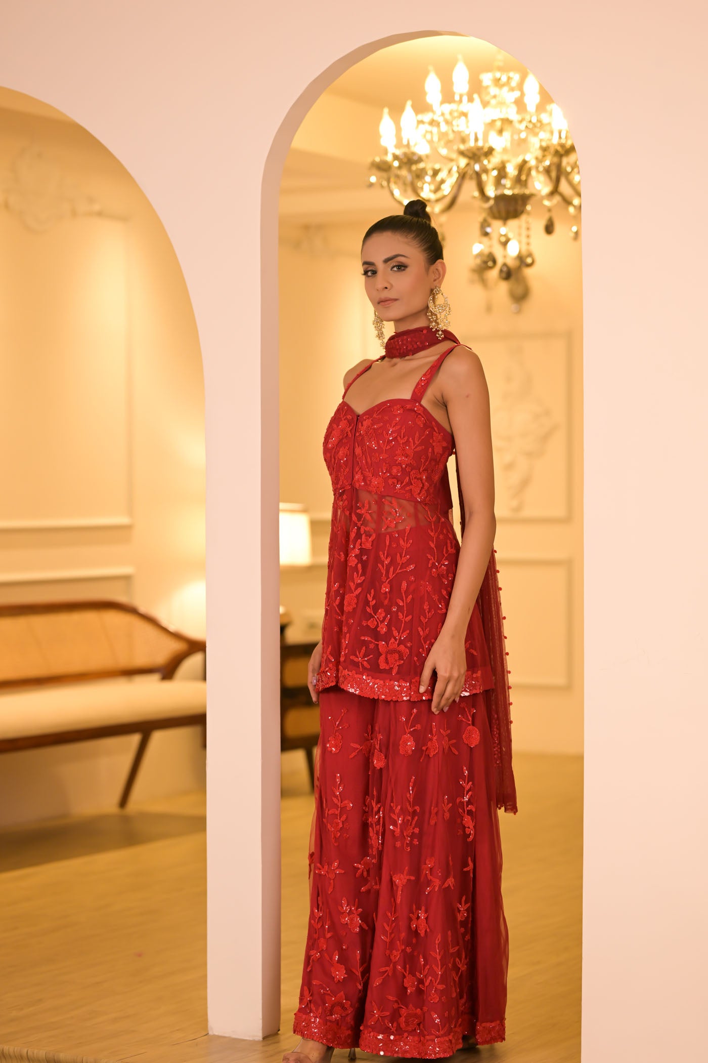 Crimson Embroidered Sharara Set