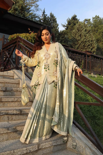 Aashkara  Bidani In Emerald Aura Festive Sharara Set