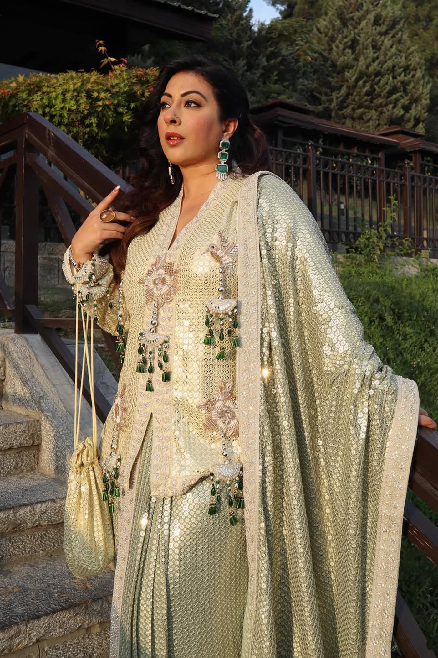 Aashkara  Bidani In Emerald Aura Festive Sharara Set