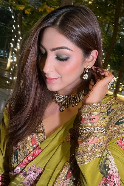 Anmol Bhaitya In Olive Bloom Designer Saree