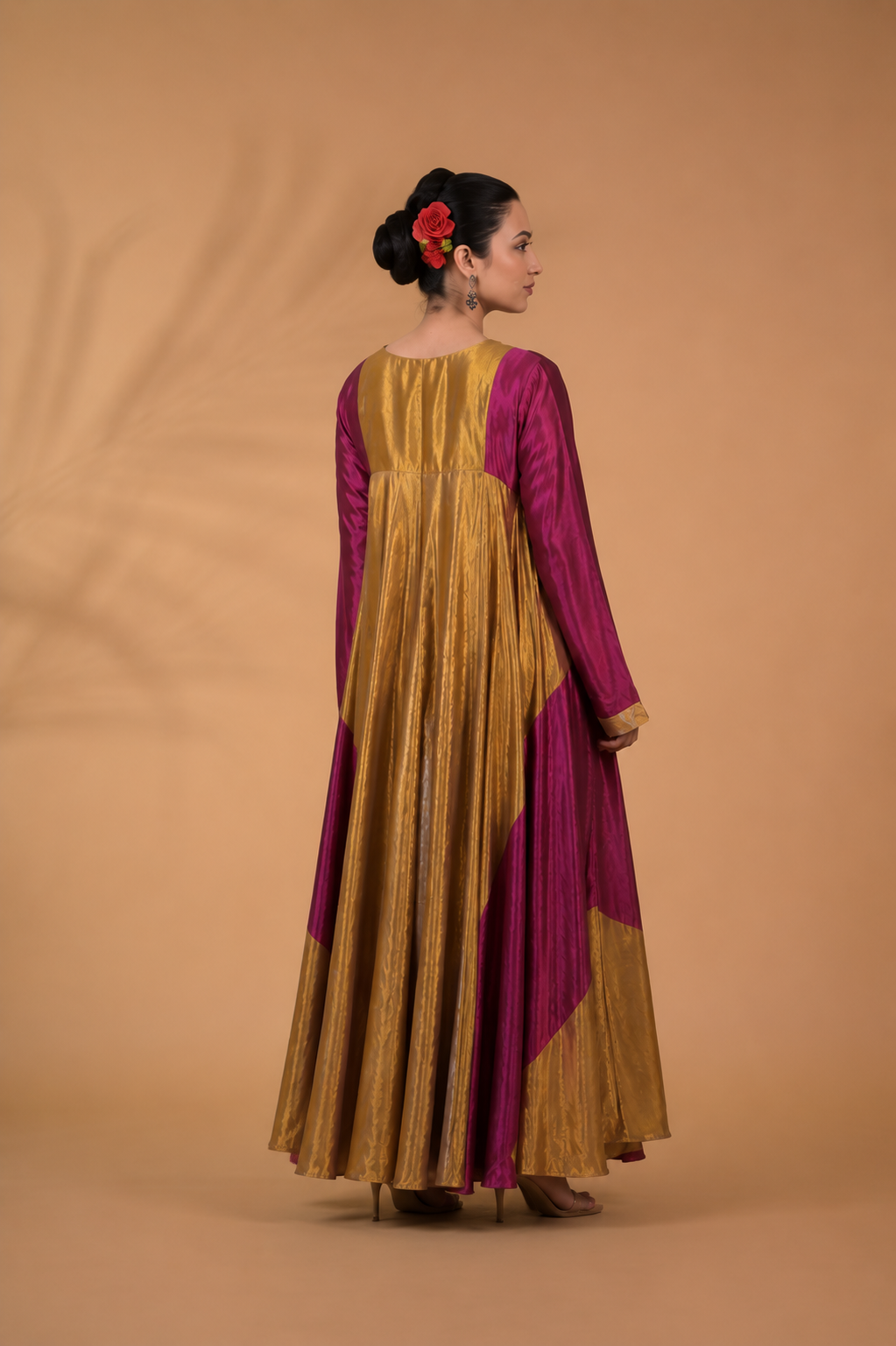Gold & red Handcrafted Panelled Anarkali