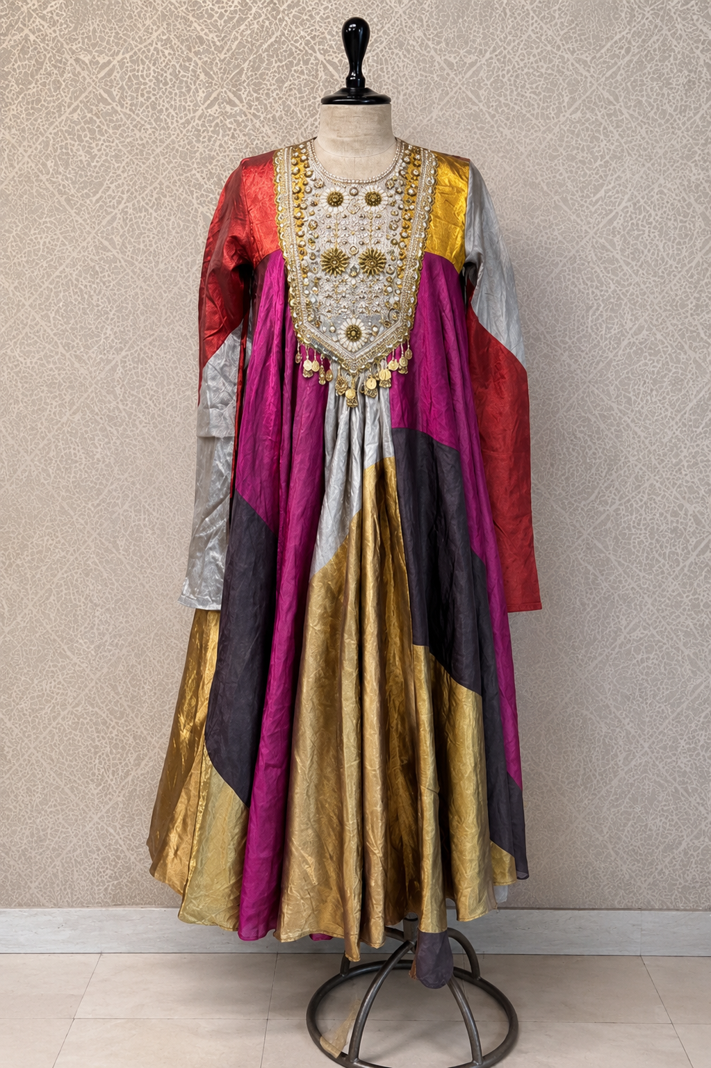Gold & Wine Handcrafted Panelled Anarkali