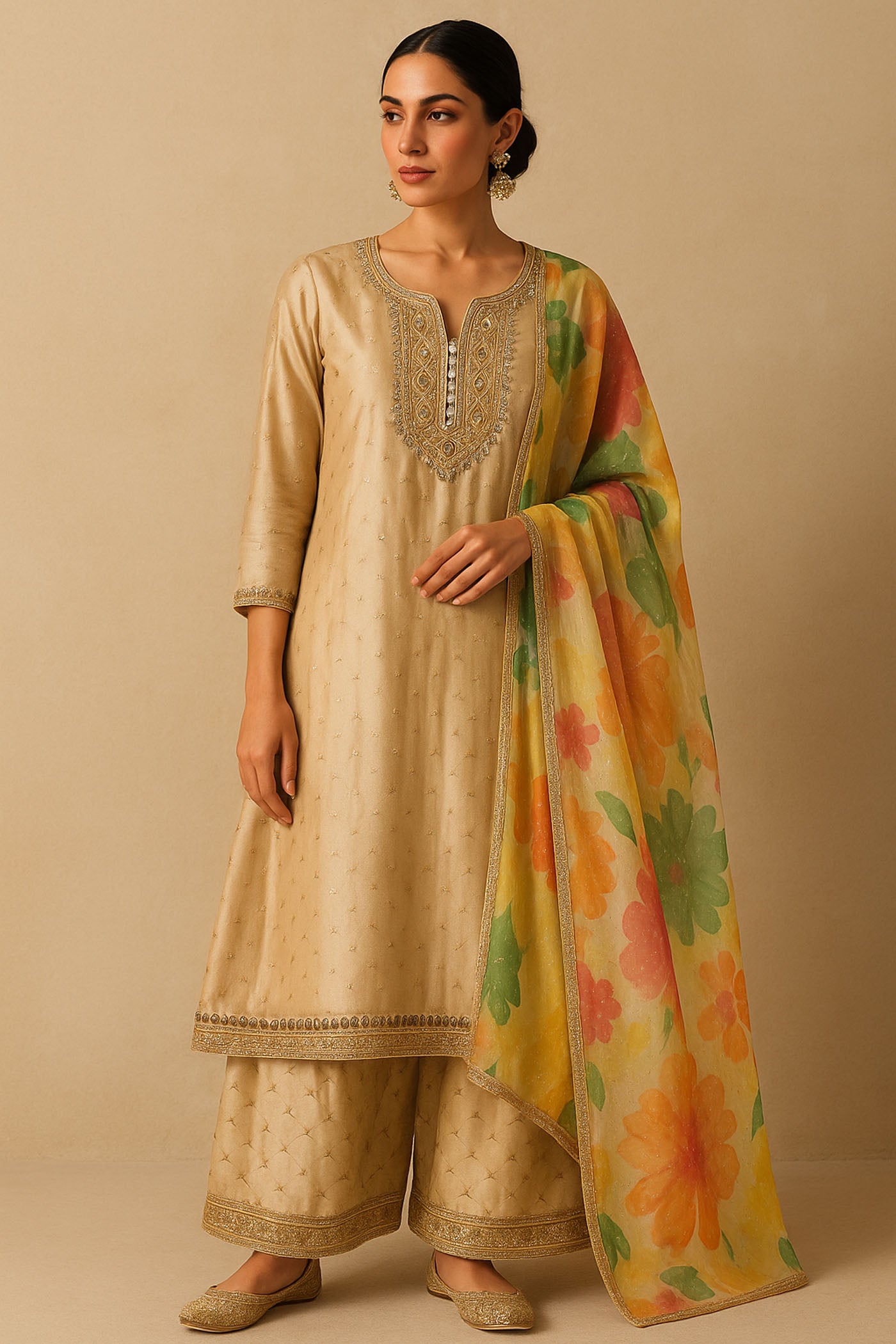 Golden Glow Mirror Work Kurta Set