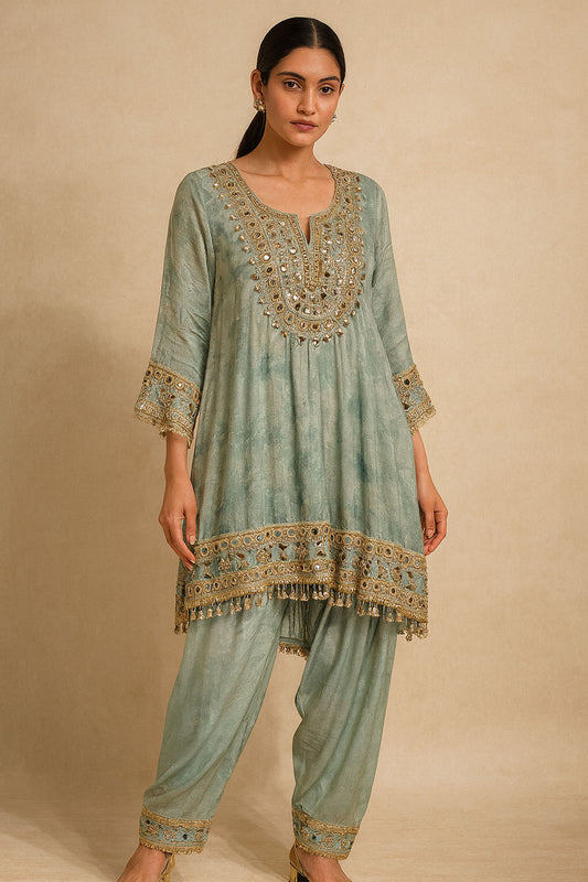 Seafoam Mirror Work Kurta Set